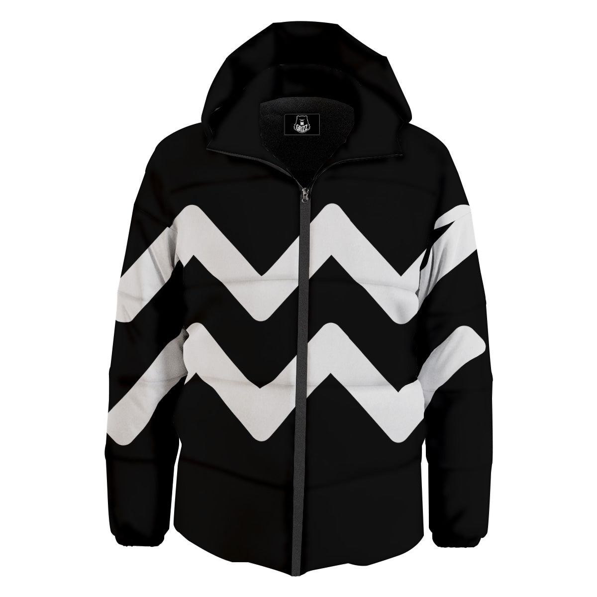 Aquarius Sign White And Black Print Down Jacket-grizzshop