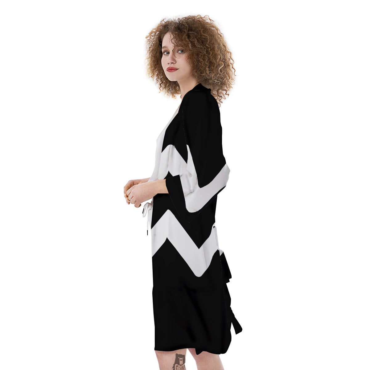 Aquarius Sign White And Black Print Kimono-grizzshop