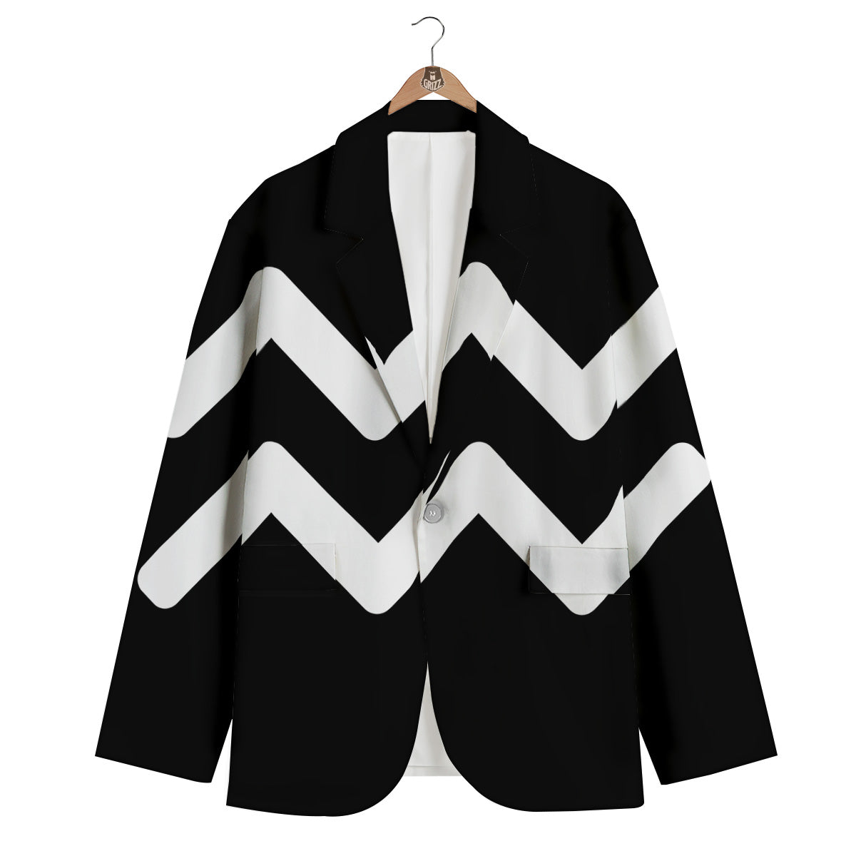 Aquarius Sign White And Black Print Men's Blazer-grizzshop