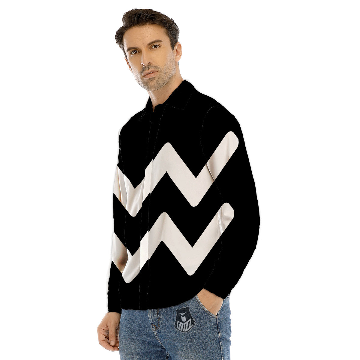 Aquarius Sign White And Black Print Men's Dress Shirts-grizzshop