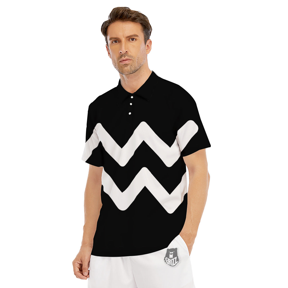 Aquarius Sign White And Black Print Men's Golf Shirts-grizzshop