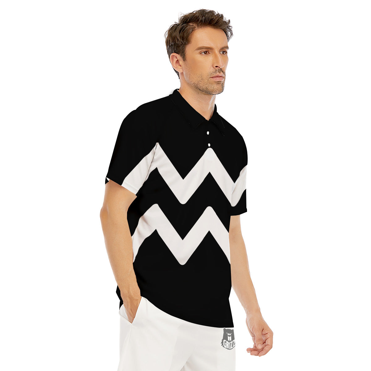 Aquarius Sign White And Black Print Men's Golf Shirts-grizzshop