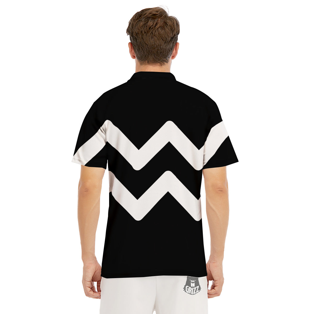 Aquarius Sign White And Black Print Men's Golf Shirts-grizzshop