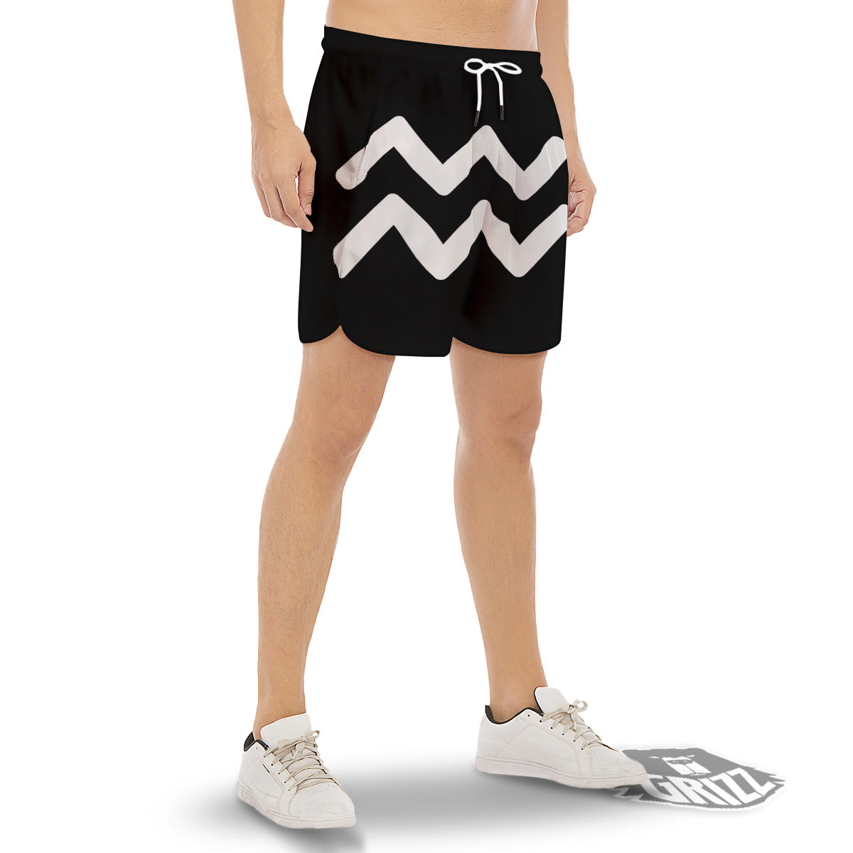 Aquarius Sign White And Black Print Men's Gym Shorts-grizzshop