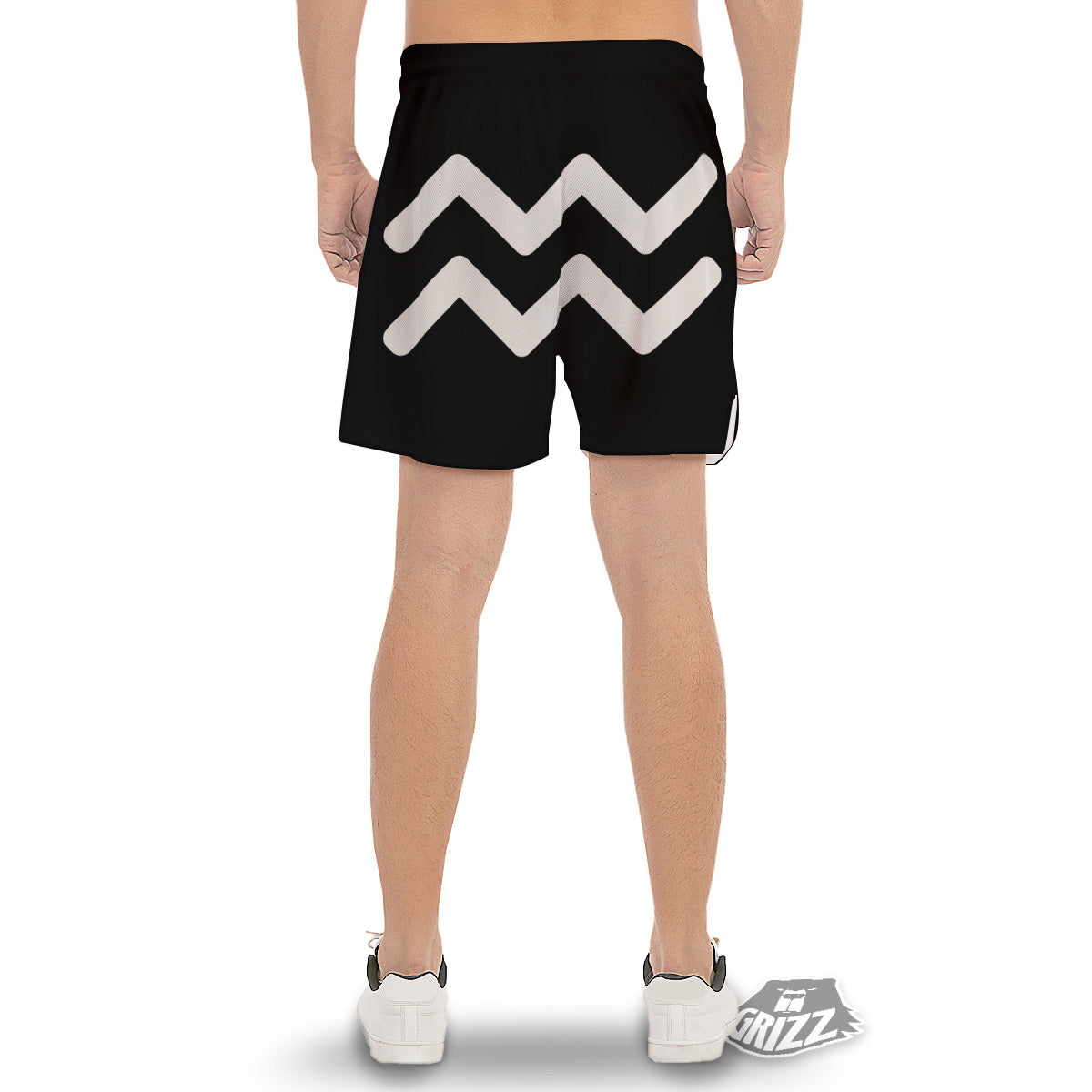 Aquarius Sign White And Black Print Men's Gym Shorts-grizzshop