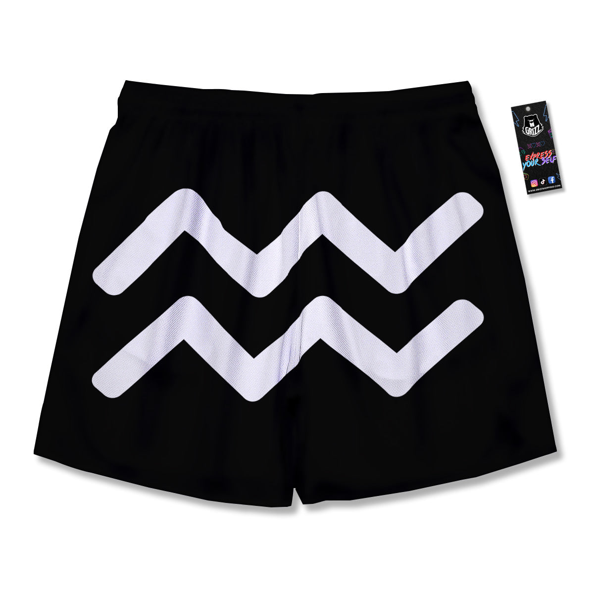 Aquarius Sign White And Black Print Men's Running Shorts-grizzshop