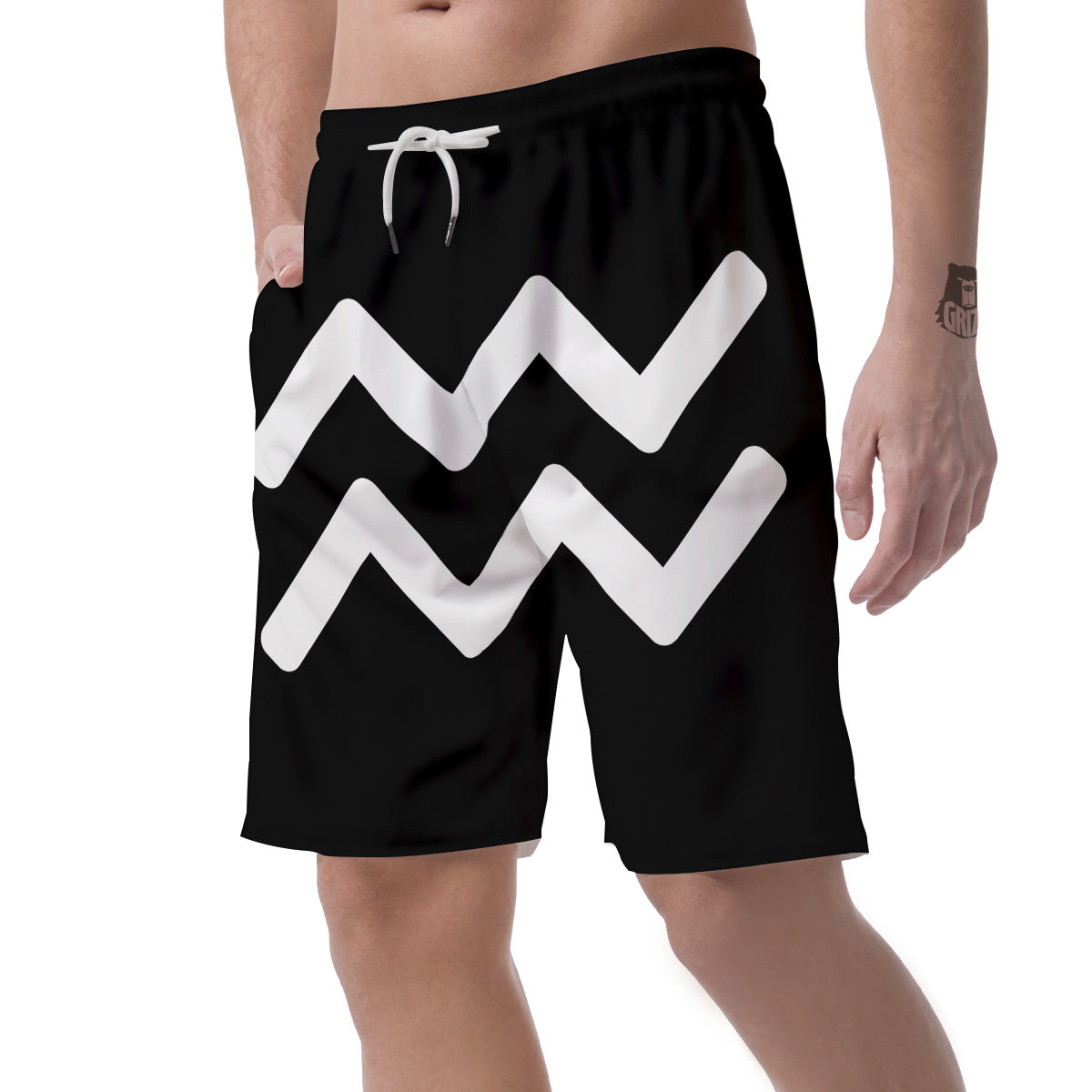 Aquarius Sign White And Black Print Men's Shorts-grizzshop