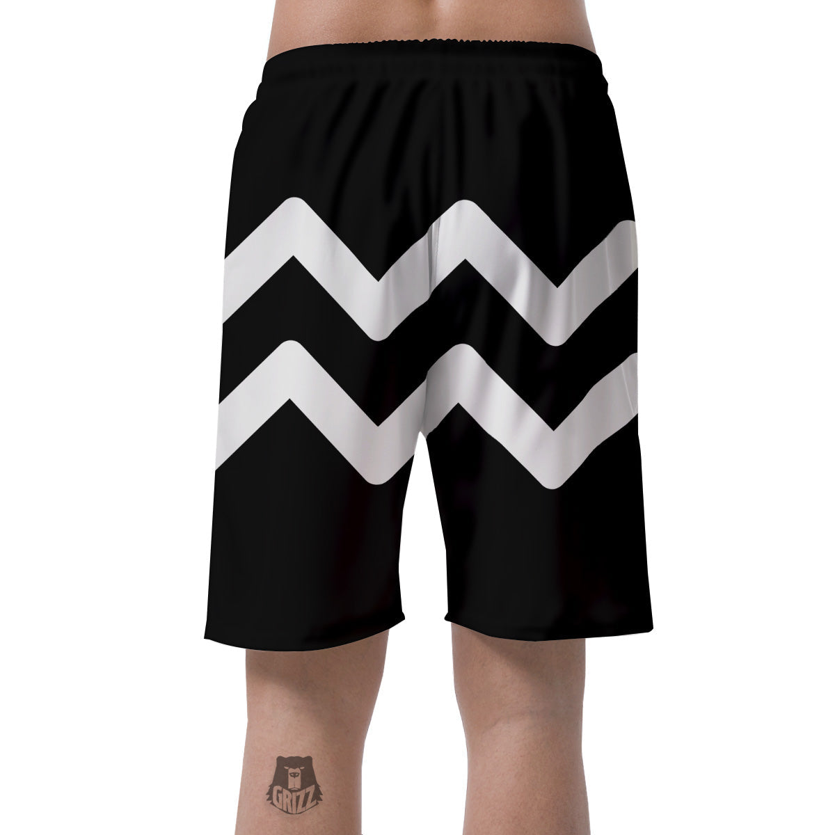 Aquarius Sign White And Black Print Men's Shorts-grizzshop