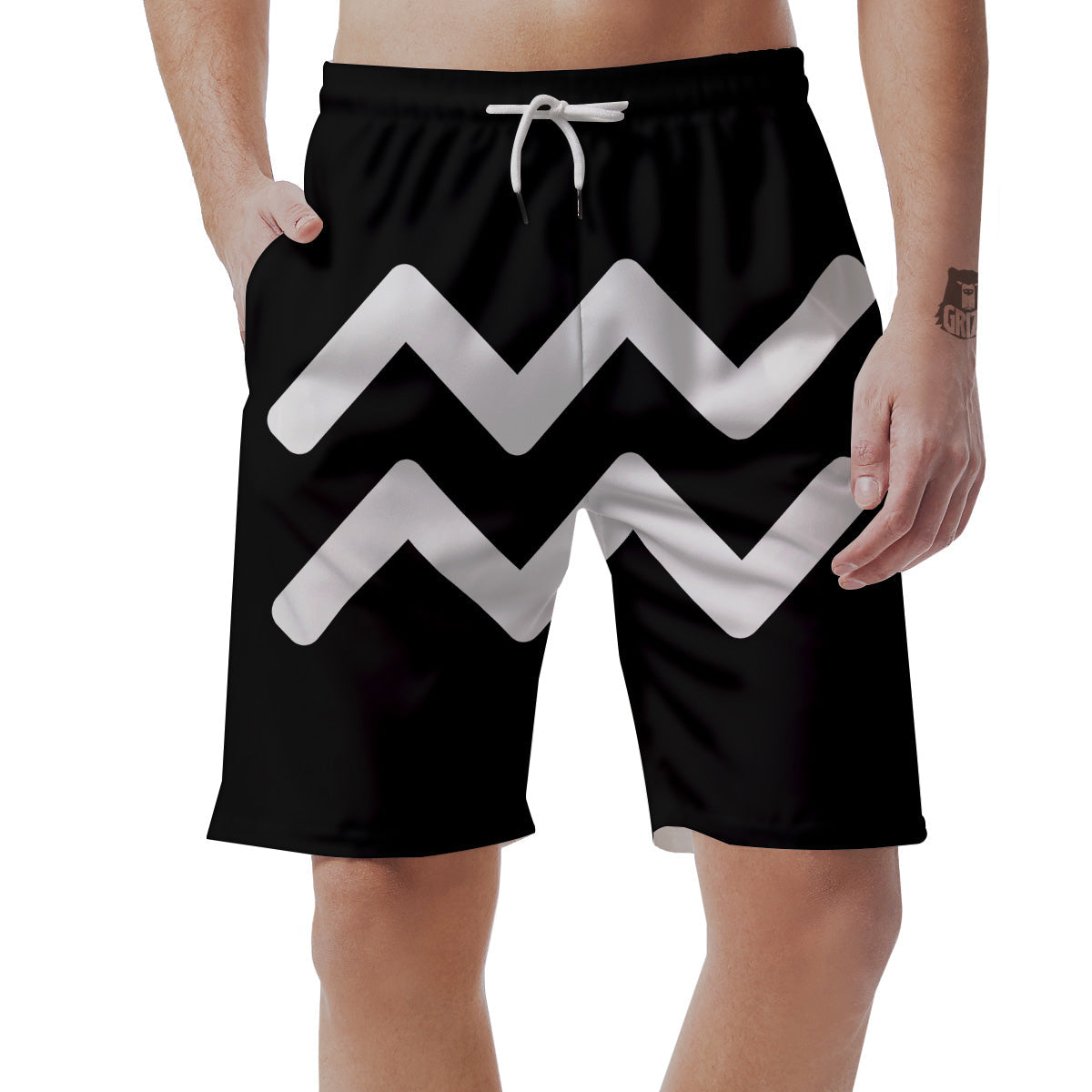 Aquarius Sign White And Black Print Men's Shorts-grizzshop