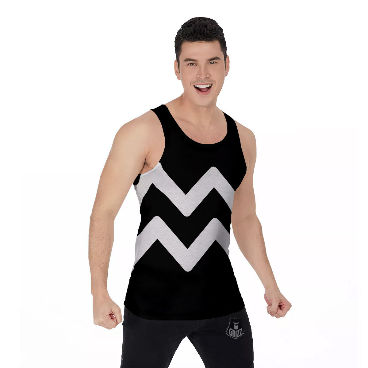 Aquarius Sign White And Black Print Men's Tank Top-grizzshop