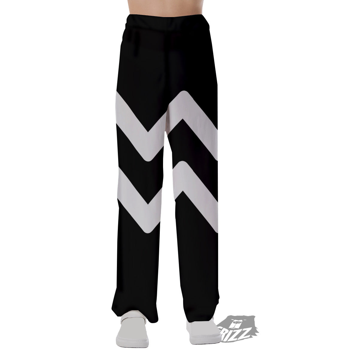 Aquarius Sign White And Black Print Pajama Pants-grizzshop