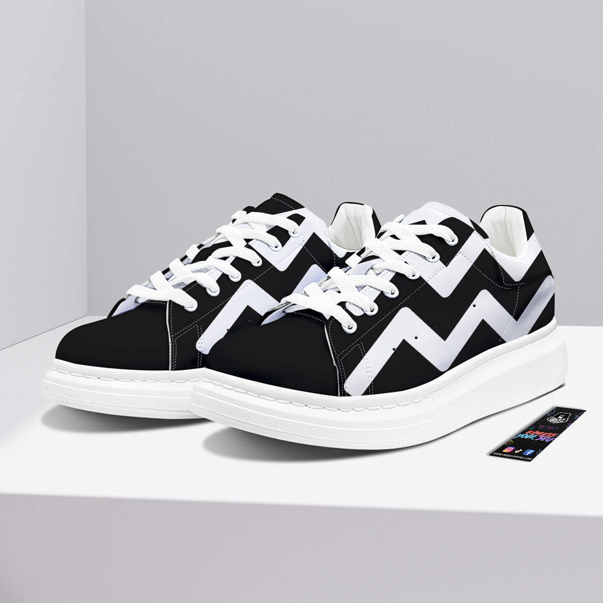 Aquarius Sign White And Black Print Platform Shoes-grizzshop