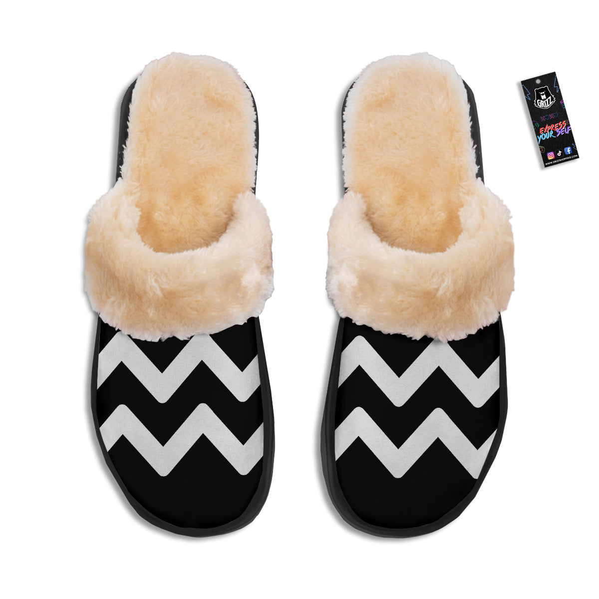 Aquarius Sign White And Black Print Slippers-grizzshop