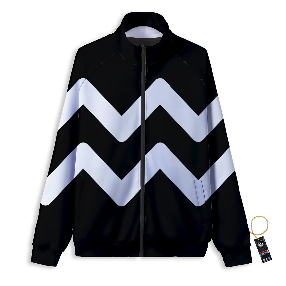 Aquarius Sign White And Black Print Track Jacket-grizzshop