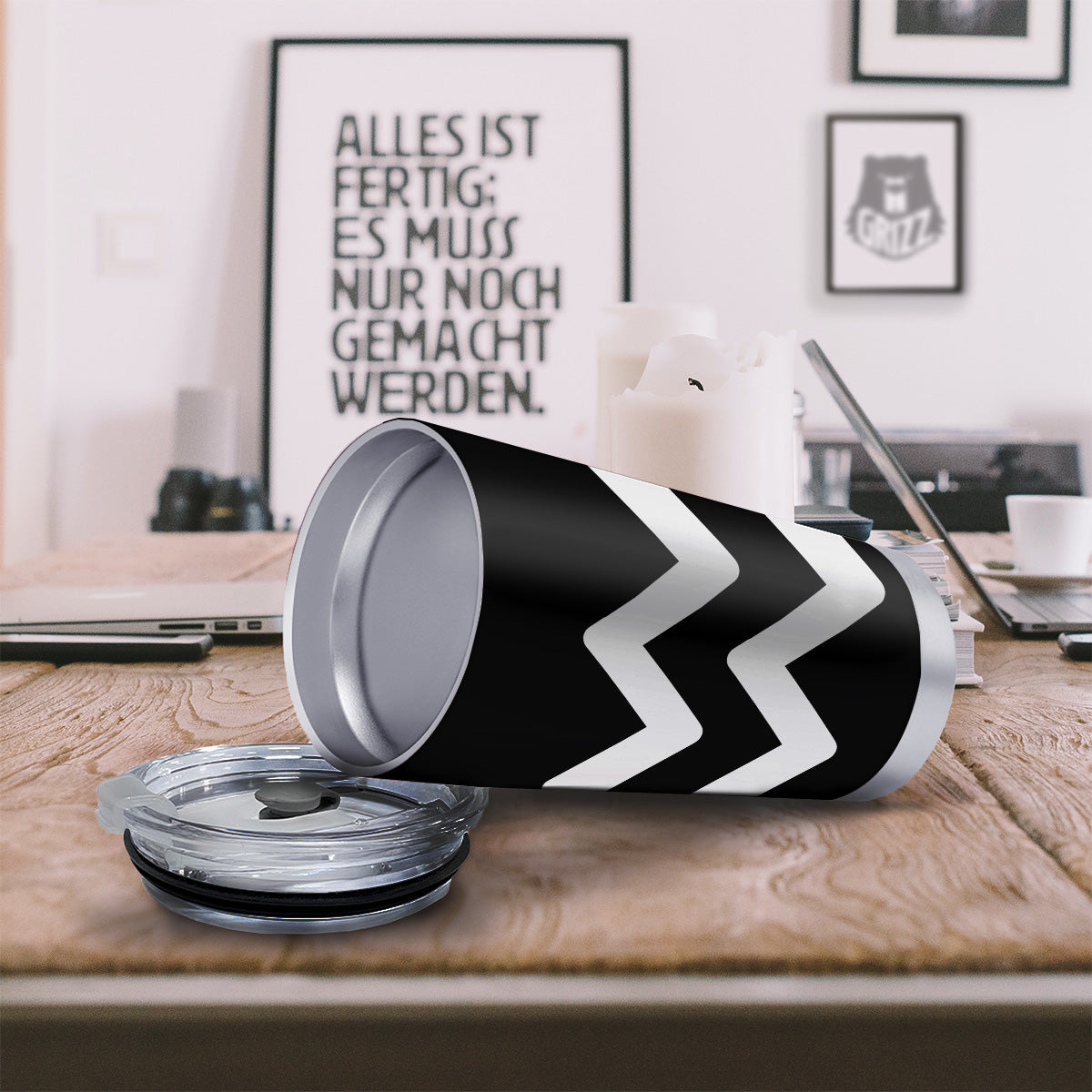 Aquarius Sign White And Black Print Tumbler-grizzshop