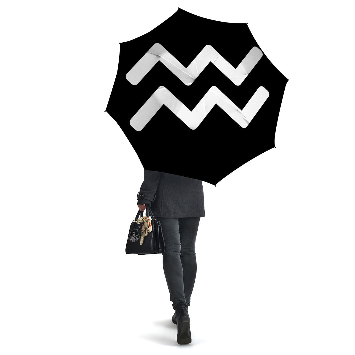 Aquarius Sign White And Black Print Umbrella-grizzshop