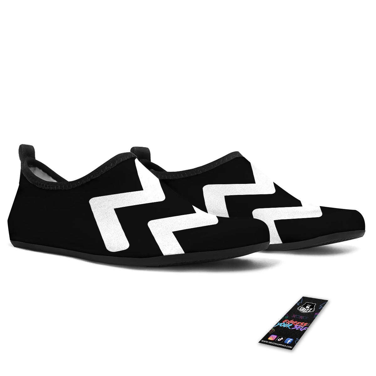 Aquarius Sign White And Black Print Water Shoes-grizzshop