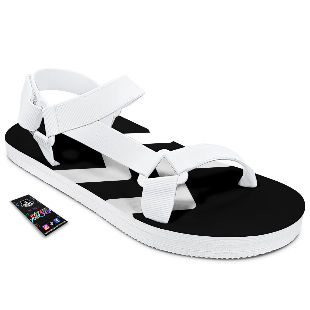 Aquarius Sign White And Black Print White Open Toe Sandals-grizzshop