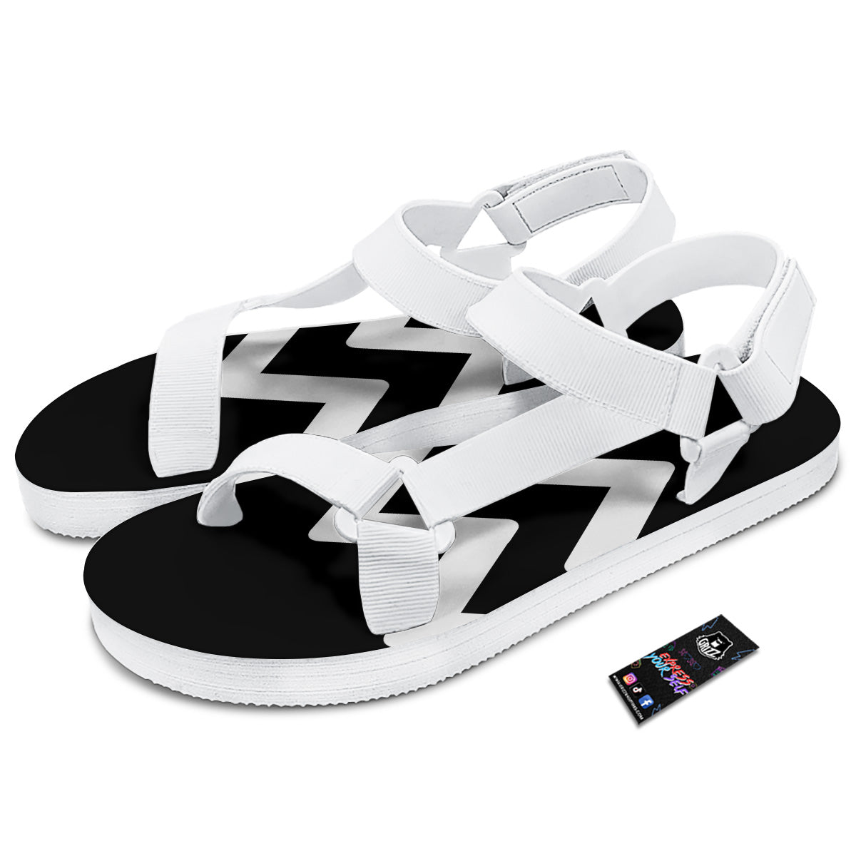 Aquarius Sign White And Black Print White Open Toe Sandals-grizzshop