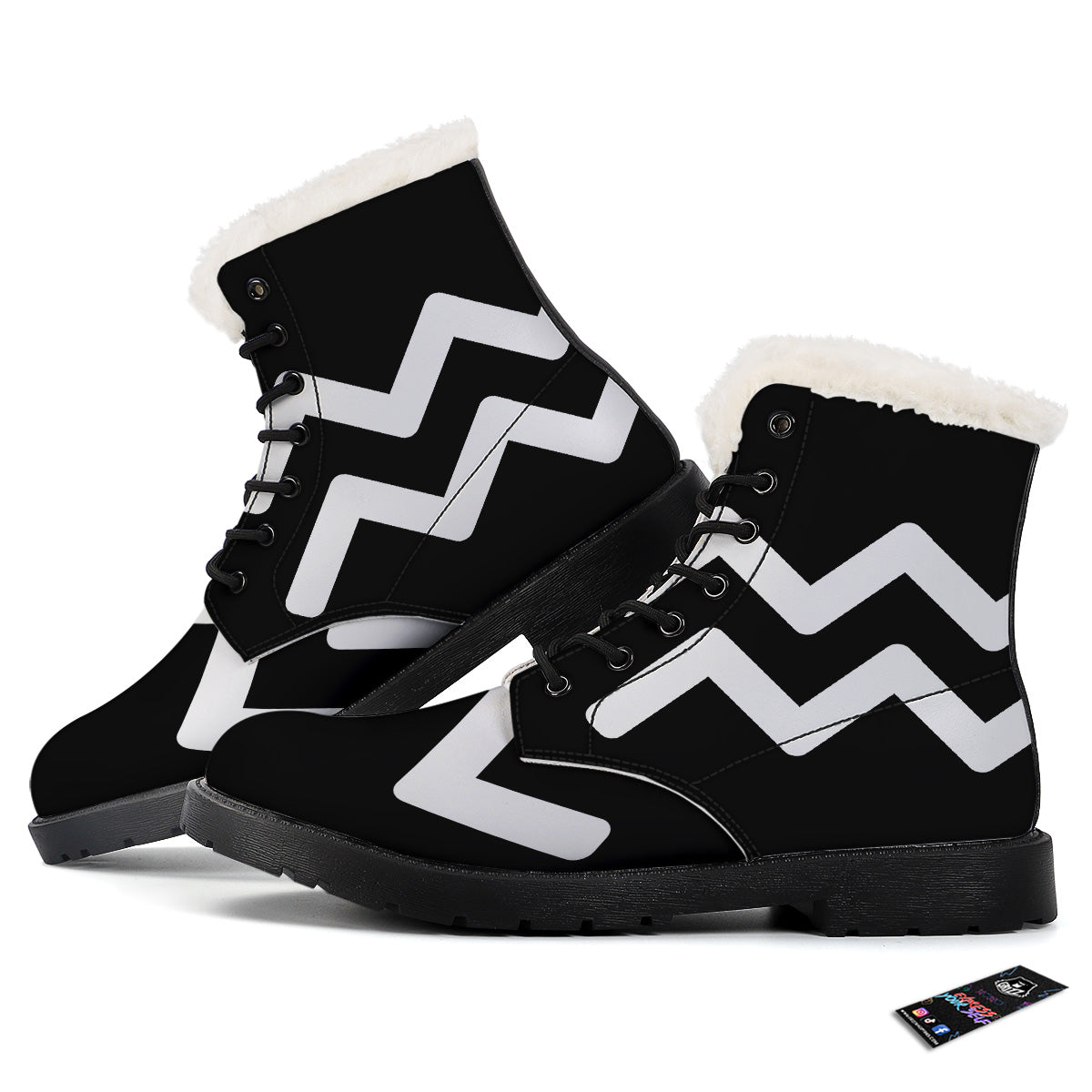 Aquarius Sign White And Black Print Winter Boots-grizzshop