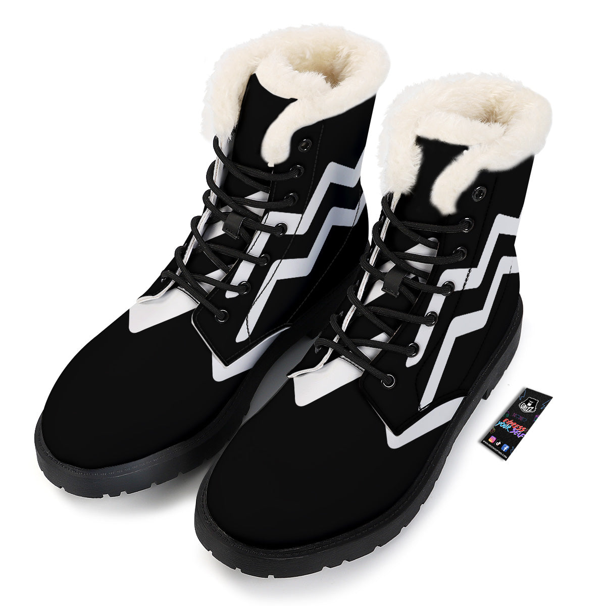 Aquarius Sign White And Black Print Winter Boots-grizzshop