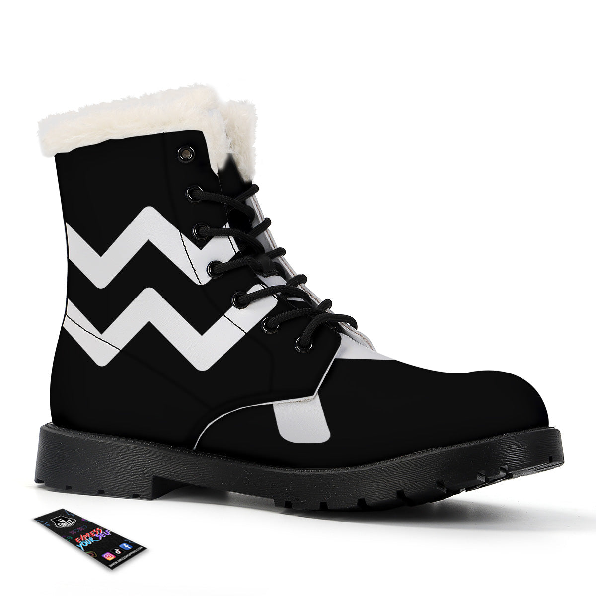 Aquarius Sign White And Black Print Winter Boots-grizzshop