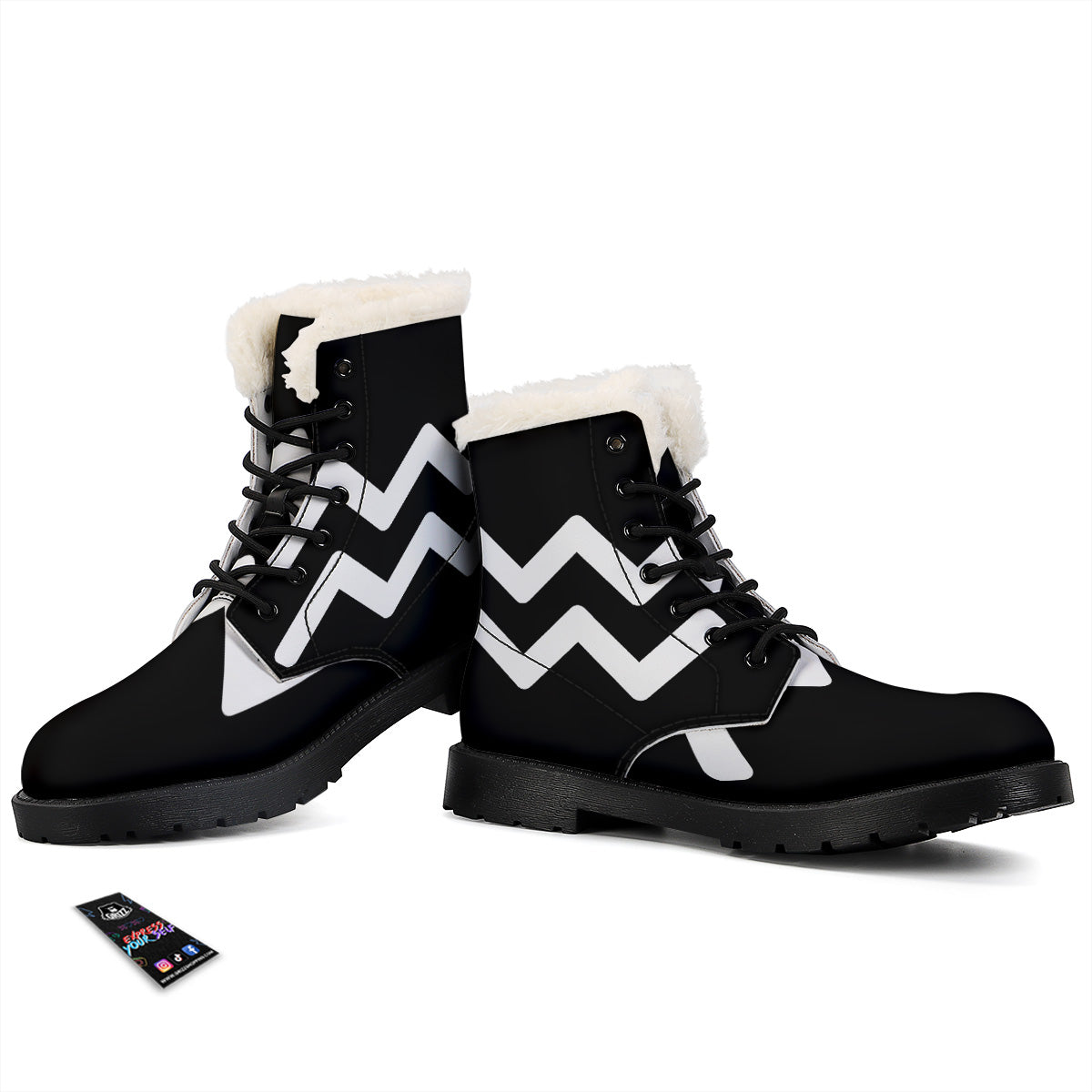 Aquarius Sign White And Black Print Winter Boots-grizzshop