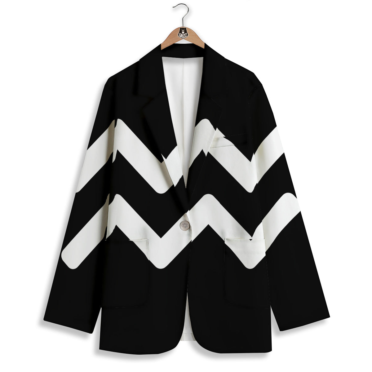Aquarius Sign White And Black Print Women's Blazer-grizzshop