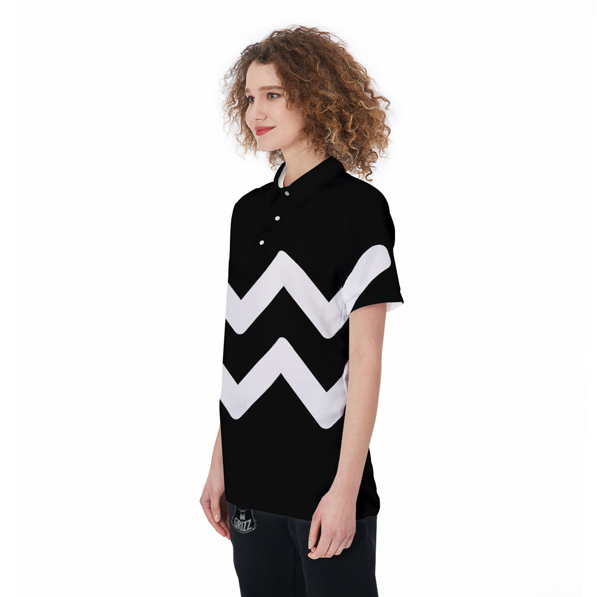 Aquarius Sign White And Black Print Women's Golf Shirts-grizzshop