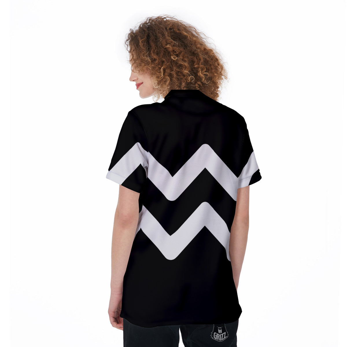 Aquarius Sign White And Black Print Women's Golf Shirts-grizzshop