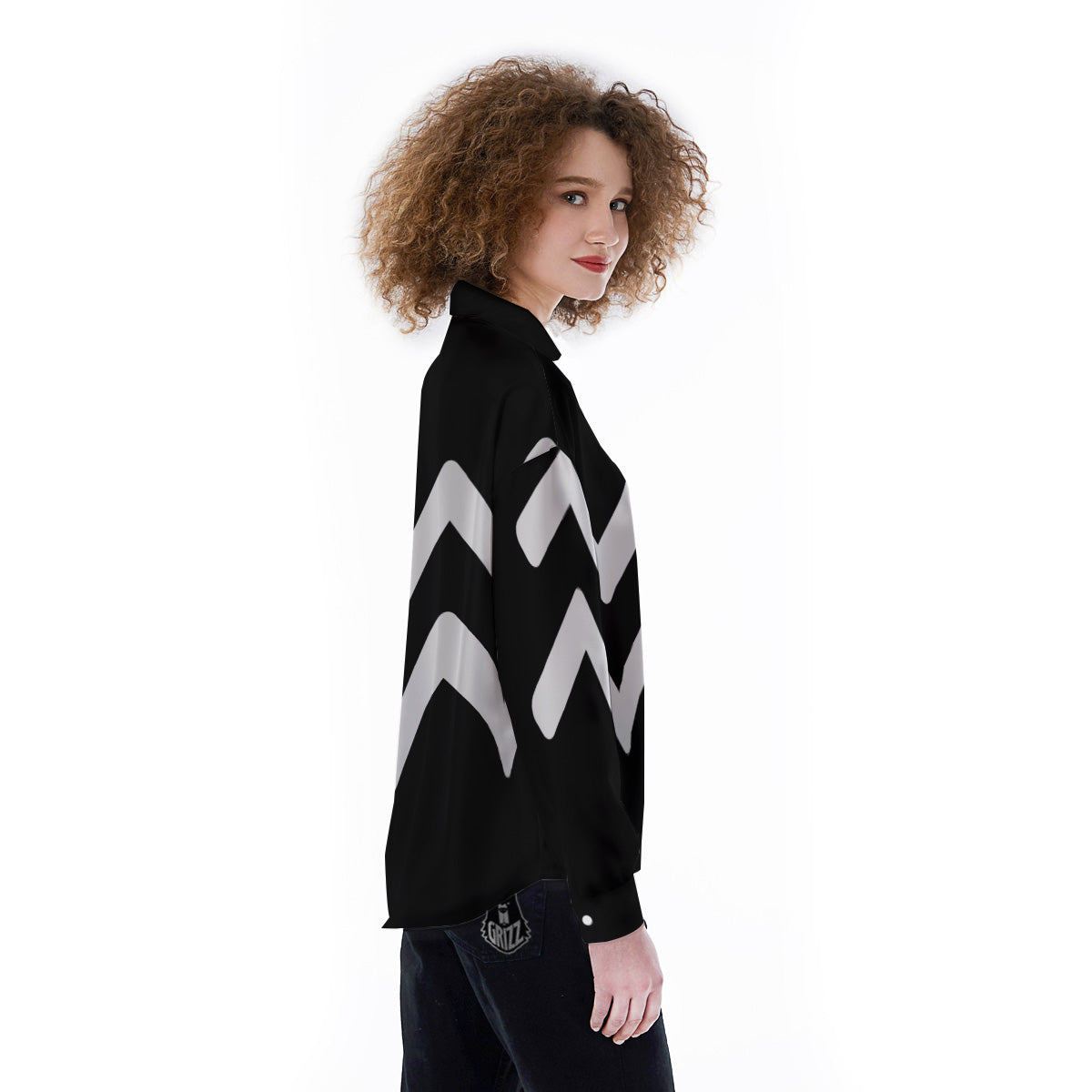 Aquarius Sign White And Black Print Women's Long Sleeve Shirts-grizzshop