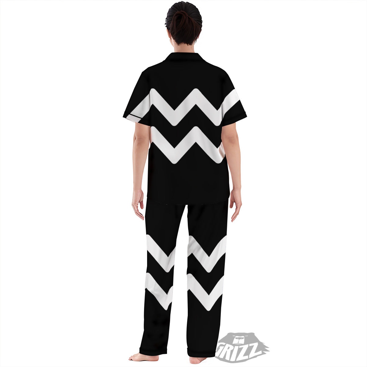 Aquarius Sign White And Black Print Women's Pajamas Set-grizzshop