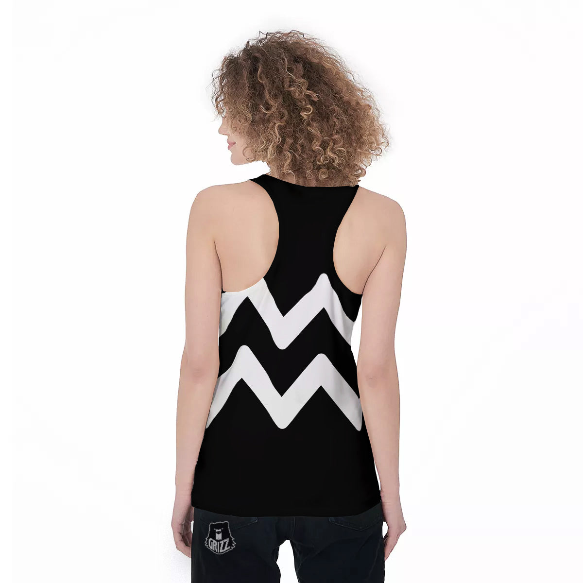 Aquarius Sign White And Black Print Women's Racerback Tank Top-grizzshop