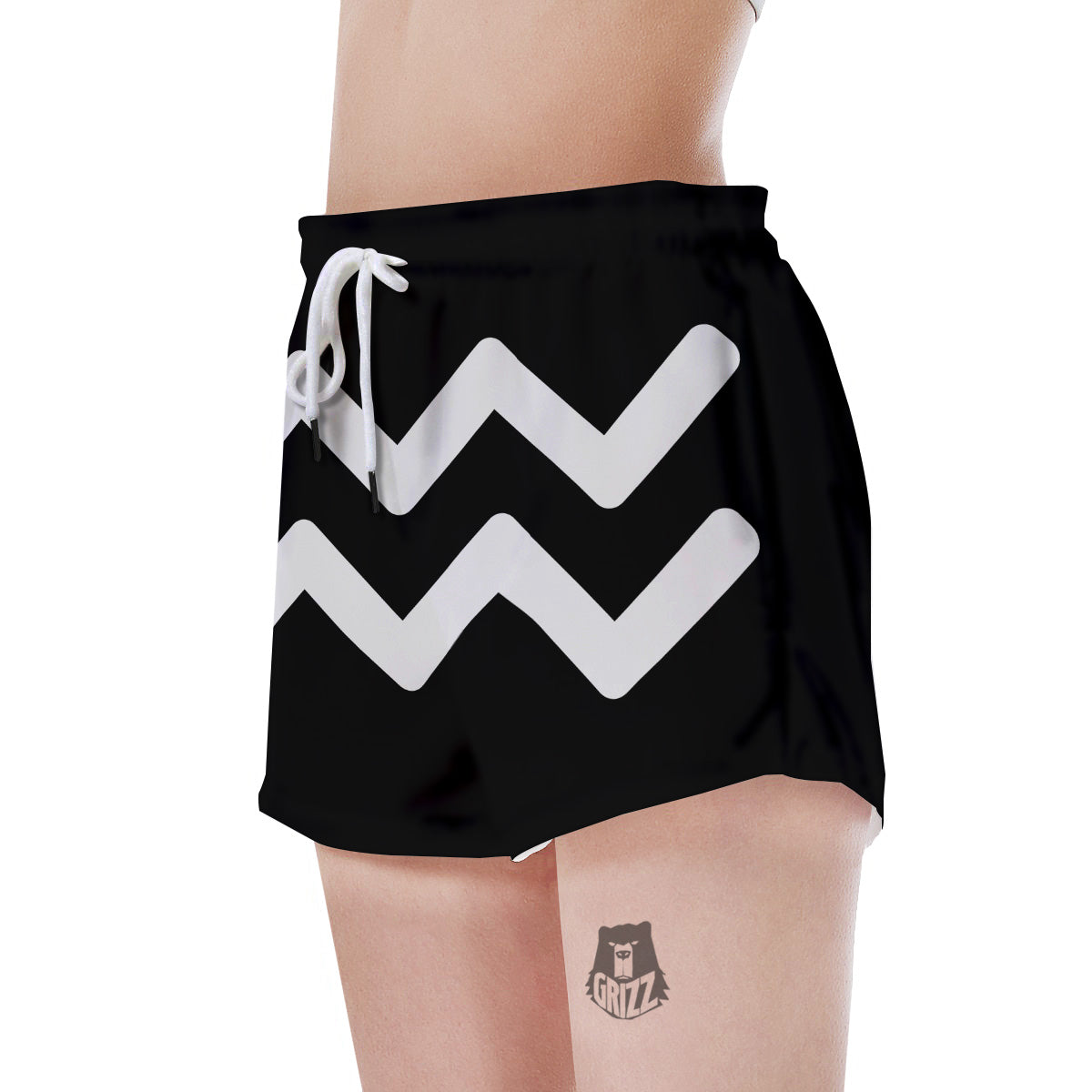 Aquarius Sign White And Black Print Women's Shorts-grizzshop