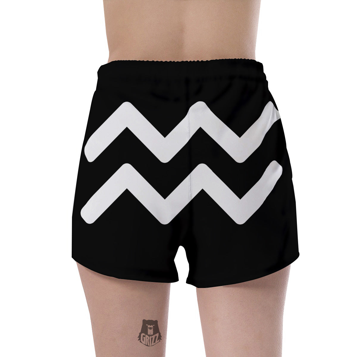 Aquarius Sign White And Black Print Women's Shorts-grizzshop