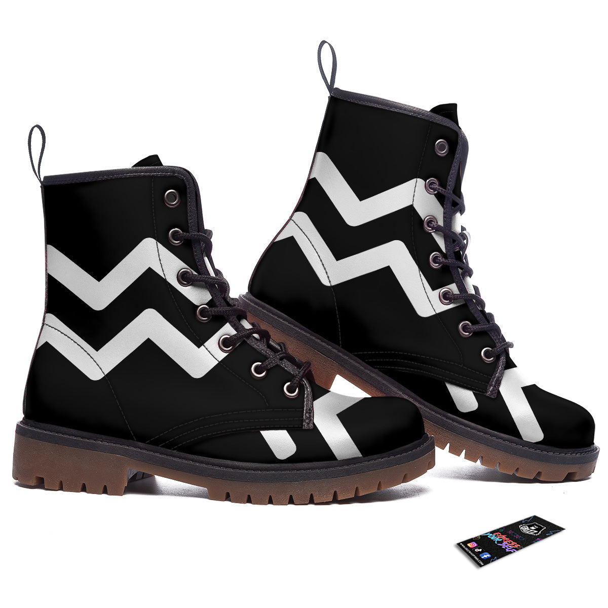 Aquarius Sign White And Black Print Work Boots-grizzshop