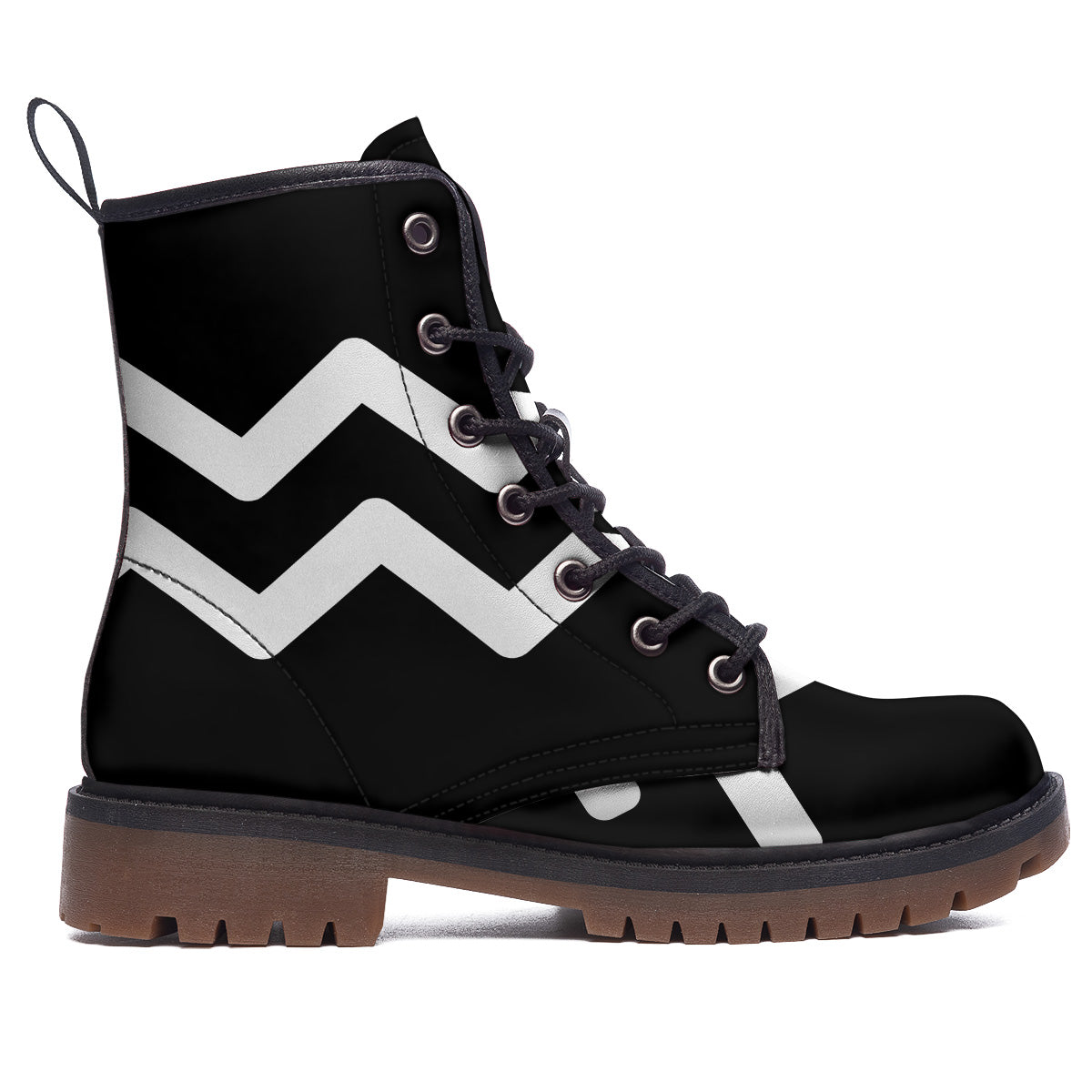 Aquarius Sign White And Black Print Work Boots-grizzshop