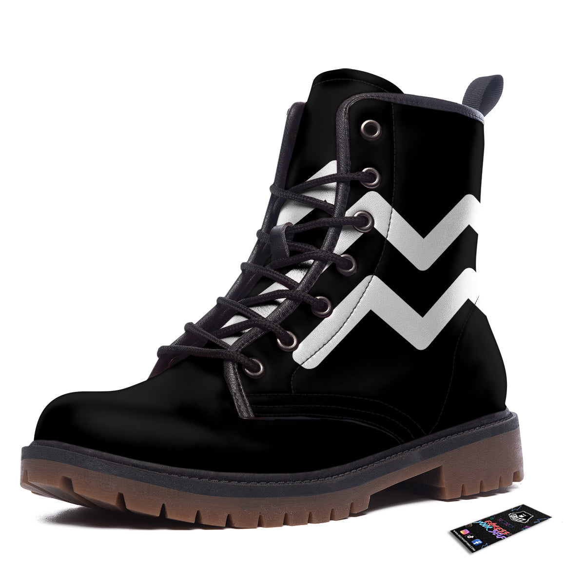 Aquarius Sign White And Black Print Work Boots-grizzshop