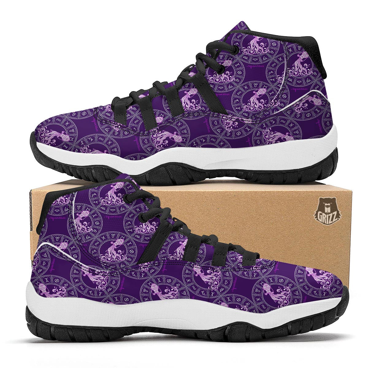Aquarius Zodiac Pattern Print Black Bball Shoes-grizzshop