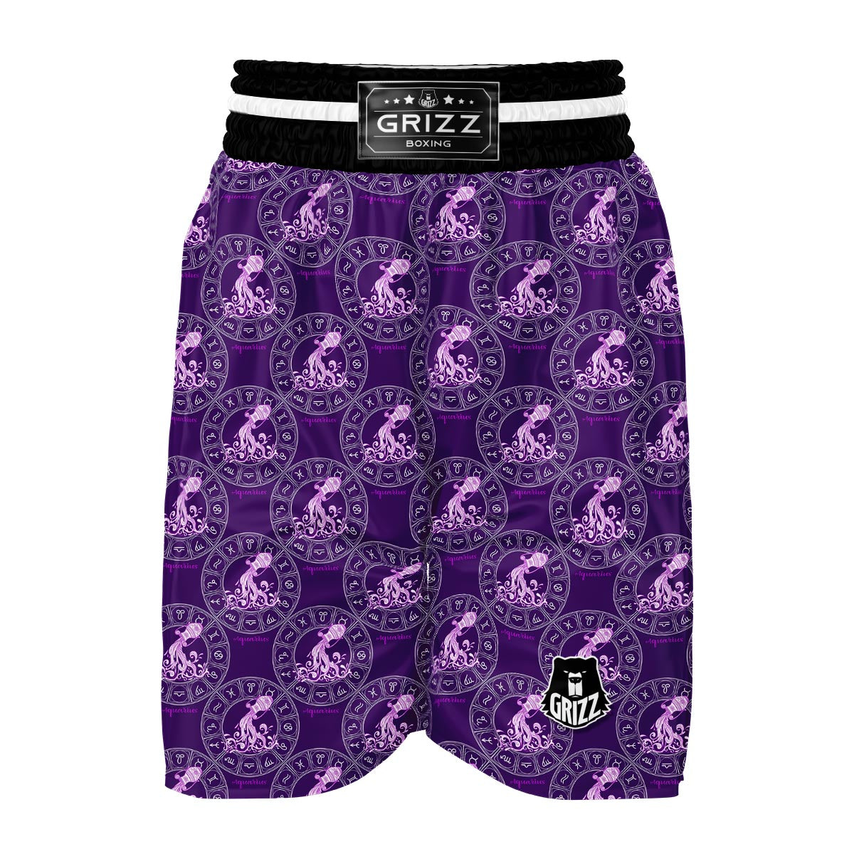 Aquarius Zodiac Pattern Print Boxing Shorts-grizzshop