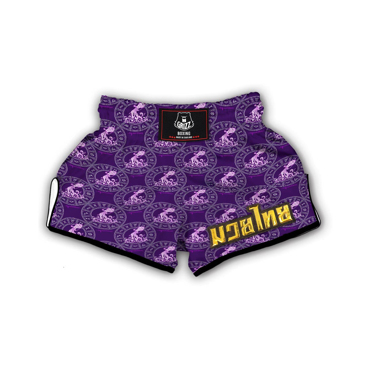 Aquarius Zodiac Pattern Print Muay Thai Boxing Shorts-grizzshop