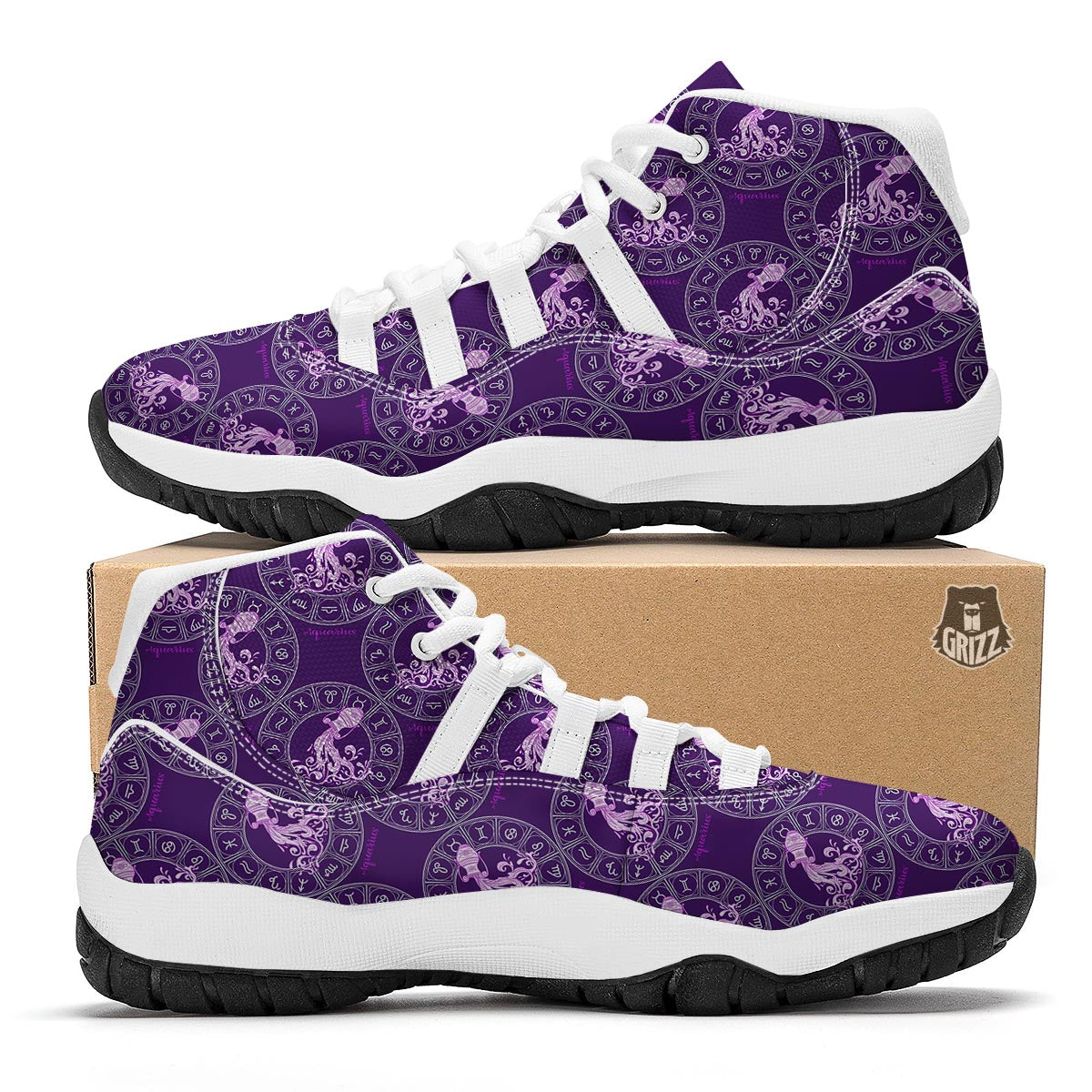 Aquarius Zodiac Pattern Print White Bball Shoes-grizzshop
