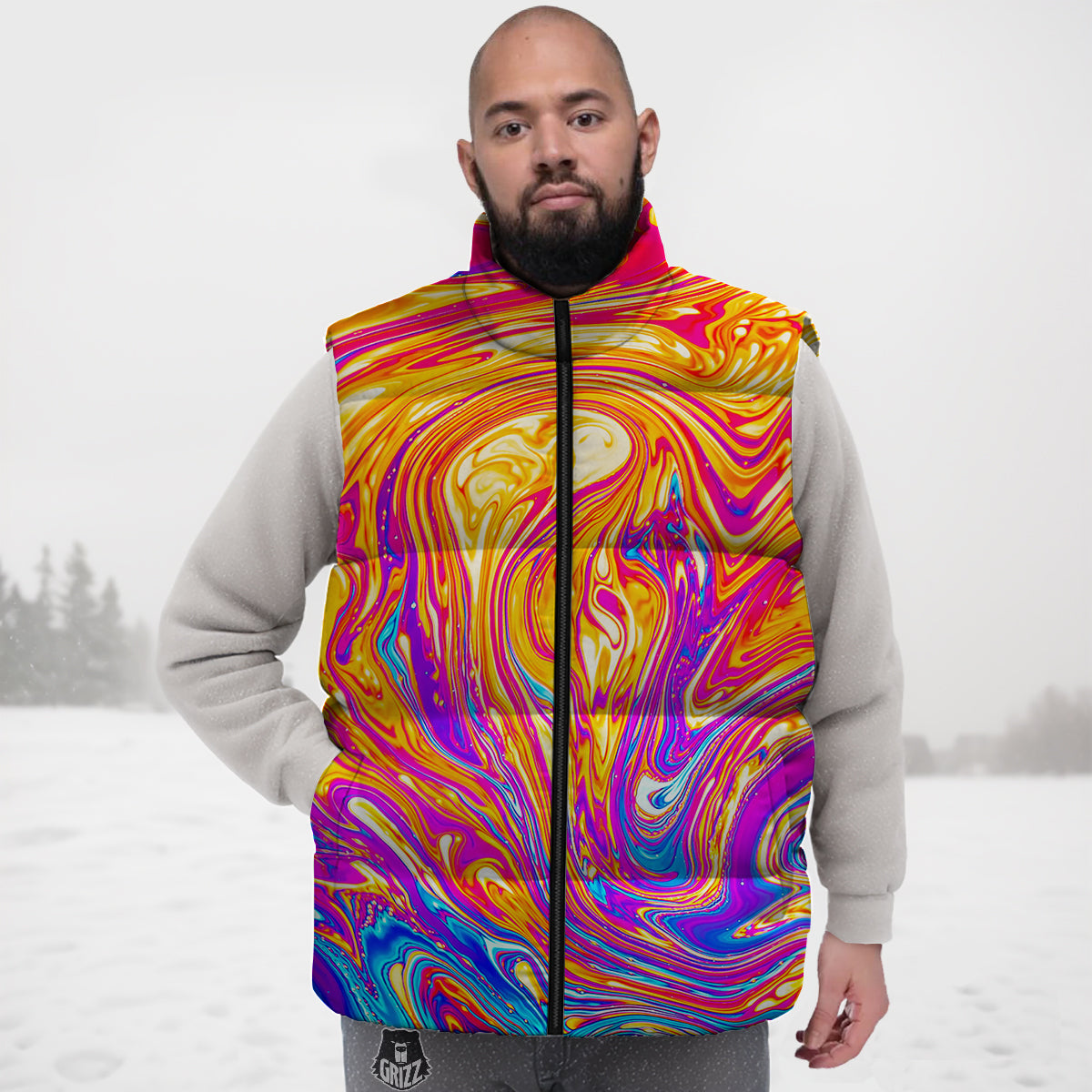 Archery Pattern Print Down Vest-grizzshop