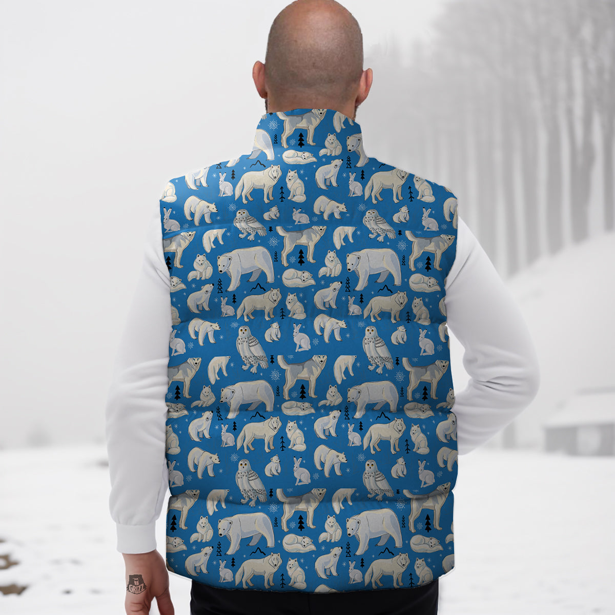 Arctic Animals North Print Pattern Down Vest-grizzshop