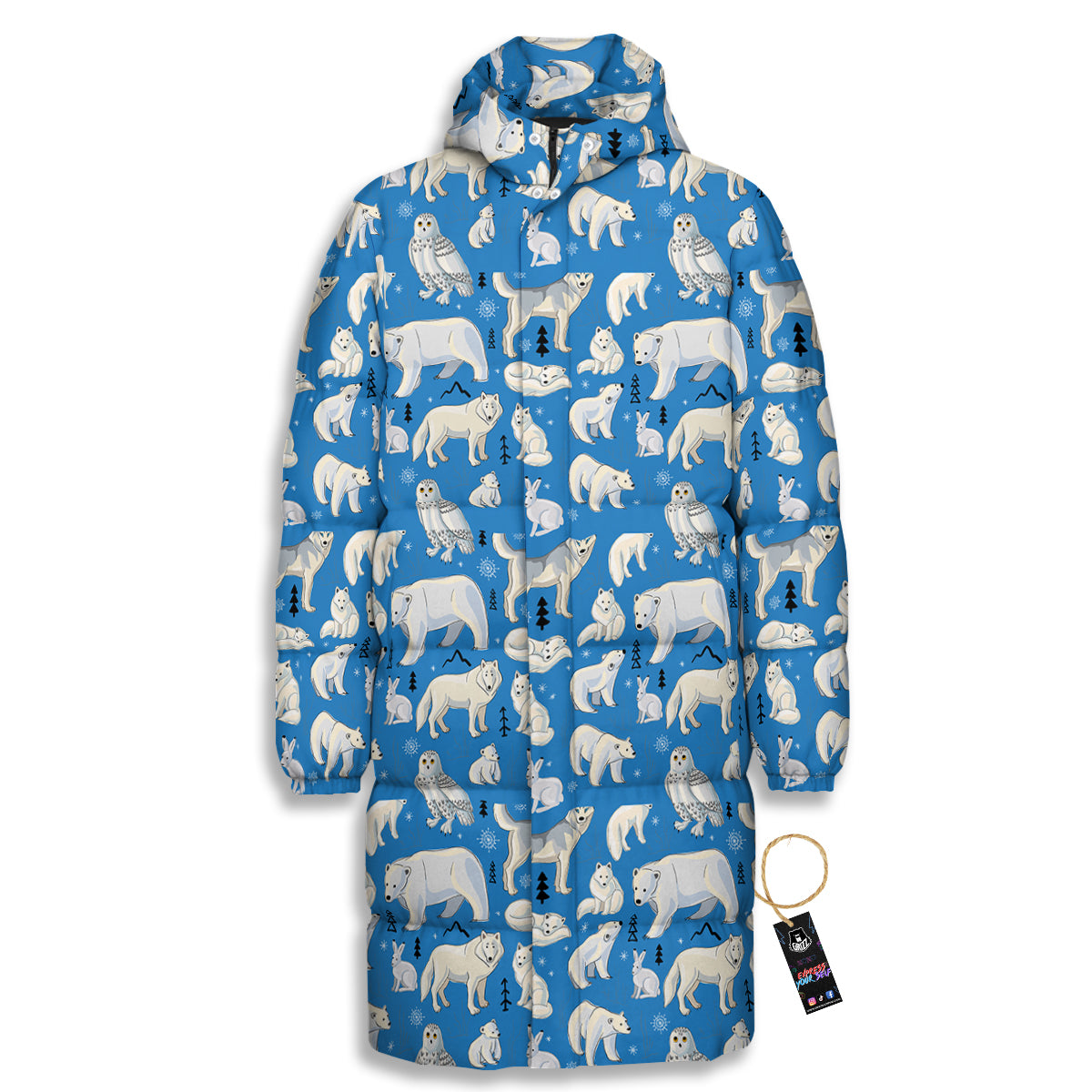 Arctic Animals North Print Pattern Long Down Jacket-grizzshop