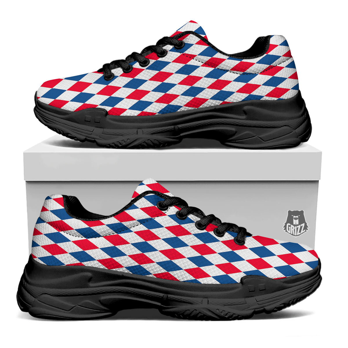 Argyle American Print Pattern Black Chunky Shoes-grizzshop
