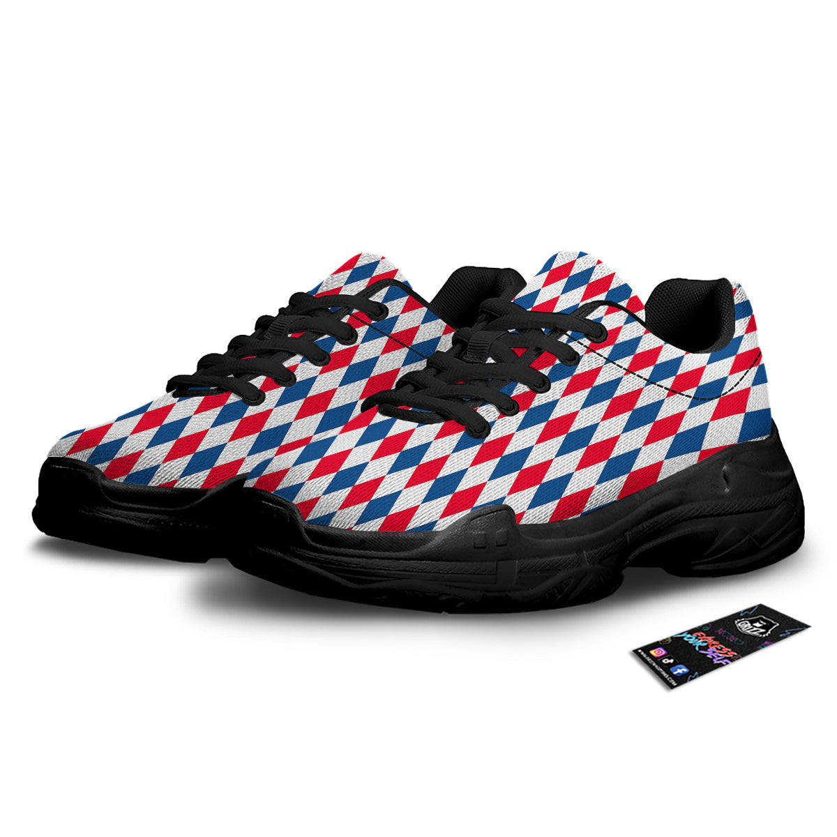 Argyle American Print Pattern Black Chunky Shoes-grizzshop