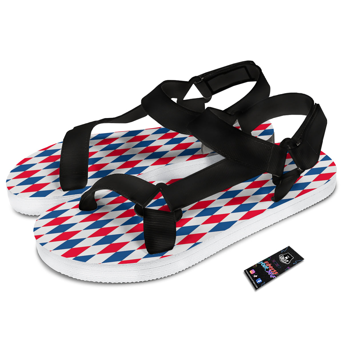 Argyle American Print Pattern Black Open Toe Sandals-grizzshop