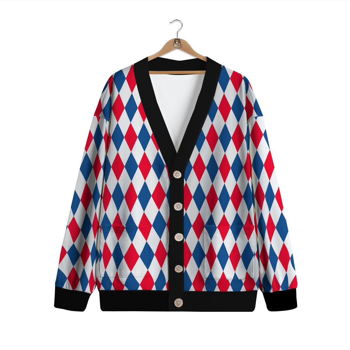 Argyle American Print Pattern Cardigan-grizzshop