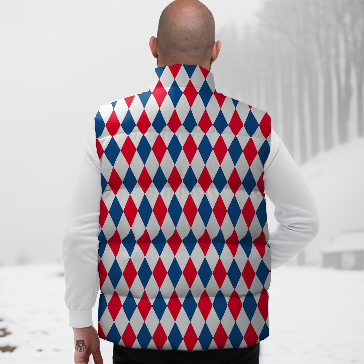 Argyle American Print Pattern Down Vest